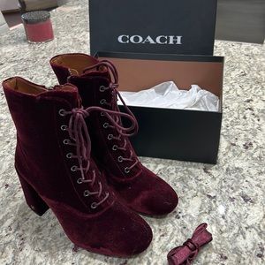 Coach maroon velvet boots size 8